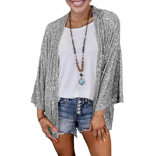 FULUJIDI Strickjacke Pullover Cardigan Damen Lose Mantel Offen Vorne Lang Ärmel Ige Damen Mantel Glänzende Pailletten Kleidung Party Glitzer Schal Jacke M Silber FULUJIDI Strickjacke Pullover Cardigan Damen Lose Mantel Offen Vorne Lang Ärmel Ige Damen Mantel Glänzende Pailletten Kleidung Party Glitzer Schal Jacke M Silber von FULUJIDI