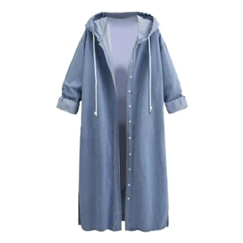 FULUJIDI Strickjacke Pullover Cardigan Damen Mantel Lange Einreihige Einreihige Kapuzen Jacke Einfarbig Knöchel Lang Lange Ärmel Kleidung M Light Blue von FULUJIDI