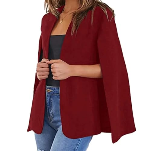 FULUJIDI Strickjacke Pullover Cardigan Damen-Mantel Mit Geteiltem Ärmel Mantel Für Damen Damen Blazer Cape Jacke Streetwear Lässig Lockere Oberteile Arbeits Kleidung 2XL Rot von FULUJIDI