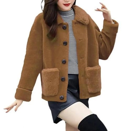 FULUJIDI Strickjacke Pullover Cardigan Damen Mantel Umtauch Kragen Plüsch Einfarbig Weich Kalt Beständig Lang Ärmelig Damen Jacke S Khaki von FULUJIDI