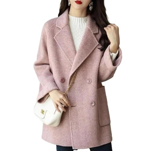 FULUJIDI Strickjacke Pullover Cardigan Damen Mittellange Jacke Umdrehung Kragen Zweireiher Mantel Warm Mantel Damen-Kleidung Kleidung M Pink von FULUJIDI