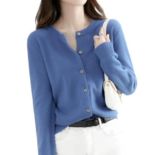 FULUJIDI Strickjacke Pullover Cardigan Damen Pullover Modische Cardigan Mit Rundhals Ausschnitt Und Verschluss Weiche Bequeme Strick Pullover Für Den Täglichen Gebrauch L Blau von FULUJIDI