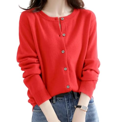 FULUJIDI Strickjacke Pullover Cardigan Damen Pullover Modische Cardigan Mit Rundhals Ausschnitt Und Verschluss Weiche Bequeme Strick Pullover Für Den Täglichen Gebrauch M Rot von FULUJIDI