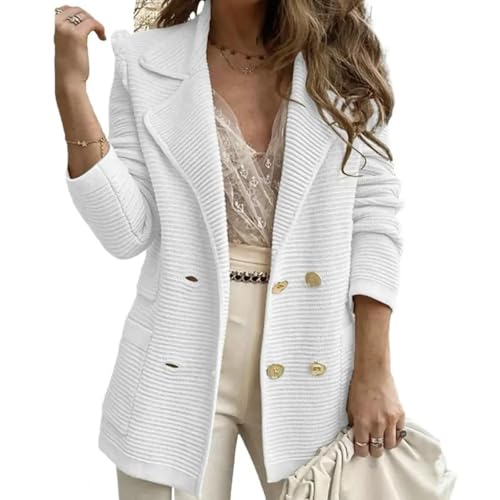 FULUJIDI Strickjacke Pullover Cardigan Dicke Damen Mantel Zweireihige Umschlag Kragen Strickjacke Knöpfe Mittellänge Damen Jacke XL Weiß von FULUJIDI