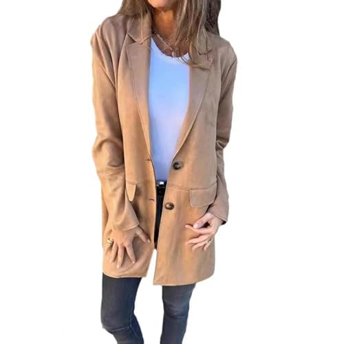 FULUJIDI Strickjacke Pullover Cardigan Einreihige Strickjacke Styli Scher Mittellanger Mantel Mit Umklapp Kragen Gefälschte Tasche Detail Lierung Damen Für Cold L Khaki von FULUJIDI