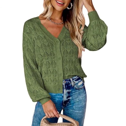 FULUJIDI Strickjacke Pullover Cardigan Frauen Stricken Kurz Geschnittenes Pullover Mit V-Ausschnitt Lang Ärmelig Einreihig Häkeln Tops 2XL Grün FULUJIDI Strickjacke Pullover Cardigan Frauen Stricken Kurz Geschnittenes Pullover Mit V-Ausschnitt Lang Ärmelig Einreihig Häkeln Tops 2XL Grün von FULUJIDI