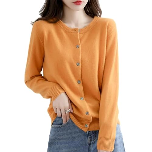 FULUJIDI Strickjacke Pullover Cardigan Mode Frauen Pullover Strick Pullover Pullover Mit Rundhals Ausschnitt Strickjacke Knopf Verschluss Weich Bequem Frauen Pullover M Gelb von FULUJIDI