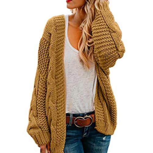 FULUJIDI Strickjacke Pullover Cardigan Strickjacke Frauen Pullover Grobe Freizeit Lose Blumen Stricken Lange Reine Strickjacke Damen Mode 3XL Gelb von FULUJIDI