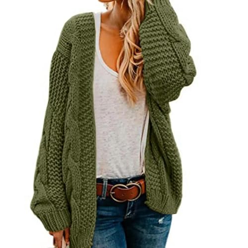 FULUJIDI Strickjacke Pullover Cardigan Strickjacke Frauen Pullover Grobe Freizeit Lose Blumen Stricken Lange Reine Strickjacke Damen Mode XXL Grün von FULUJIDI