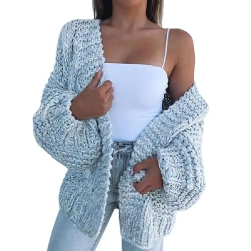 FULUJIDI Strickjacke Pullover Cardigan Strickjacke Frauen Pullover Langarm Plüsch Lose Außen Strick Pullover Frauen Mode 3XL Blau von FULUJIDI