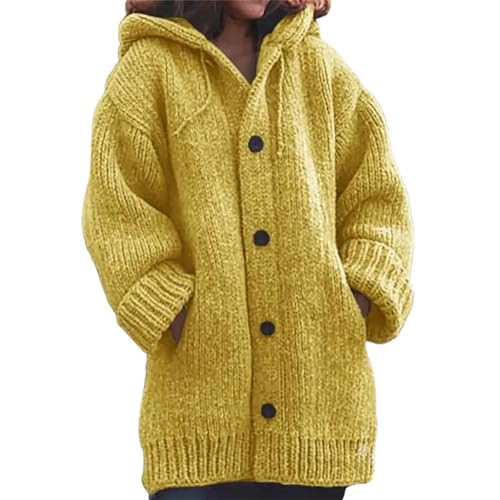 FULUJIDI Strickjacke Pullover Cardigan Strickjacke Stilvolle Einfarbige Taschen Pullover Strick Mantel L Gelb von FULUJIDI