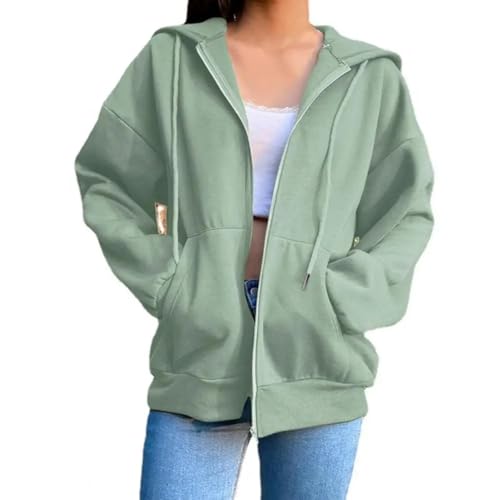 FULUJIDI Strickjacke Pullover Cardigan Sweatshirt Hoodie Übergroße Kapuzen-Sweatshirts Frauen Kleidung Solide Reiß Verschluss Hoodies Frauen Tops Lange Ärmel L Grün von FULUJIDI