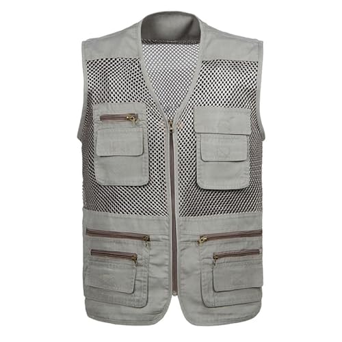 FULUJIDI Weste Vest Baumwoll-Unterhemd Mit Mehreren Taschen Für Herren Mittleren Alters Camisole-Oberteil Netz-Unterhemd Für Fotografie 4XL (85–95 Kg) Beige von FULUJIDI