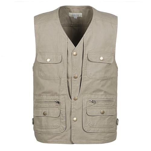 FULUJIDI Weste Vest Fotografie-Angelweste Papas Kleidung Baumwolle Mehrere Taschen Tanktop Schulterfrei 4XL (85–95 Kg) 2#Grau von FULUJIDI