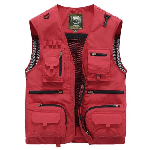 FULUJIDI Weste Vest Herren Outdoor Arbeitskleidung Weste Mit Mehreren Taschen Camisole Dünne Angel Fotografie Weste Jacke S Orange von FULUJIDI