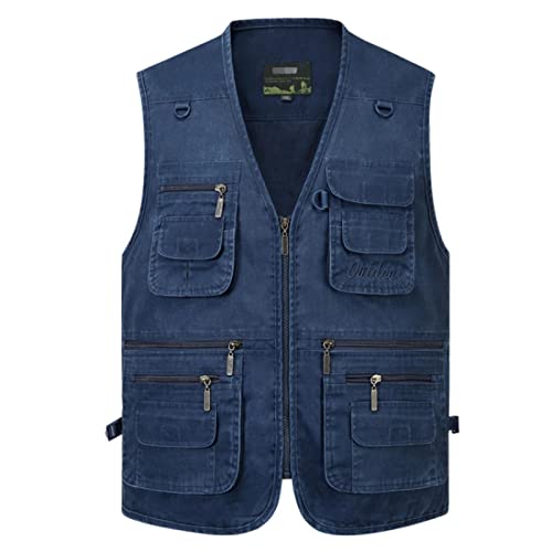 FULUJIDI Weste Vest Multi-Taschen-Fotografie-Weste Angelweste Wassergewaschene Baumwollweste Jacke XL Blau von FULUJIDI
