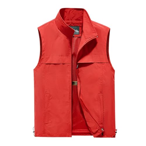 FULUJIDI Weste Vest Weste Herren Dünn Arbeitskleidung Angeln Sport Freizeit Multi Pocket Weste Herren 5XL Rot von FULUJIDI