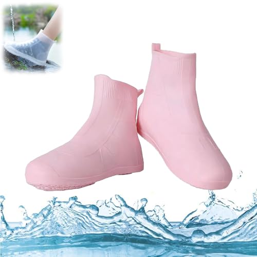 Rutschfeste, wasserdichte Überschuhe, faltbare, rutschfeste Sneaker-Überschuhe, wiederverwendbare Überschuhe aus Gummi und Silikon, tragbare, wasserfeste Überschuhe für Outdoor-Radfahren (XL,Pink) von FUMIOS