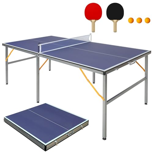 FUNJEPE Mittelgroße Tischtennis-Tische für drinnen und draußen, zusammenklappbar und tragbar, mit Netz, 2 Tischtennisschlägern und 3 Bällen FUNJEPE Mittelgroße Tischtennis-Tische für drinnen und draußen, zusammenklappbar und tragbar, mit Netz, 2 Tischtennisschlägern und 3 Bällen von FUNJEPE
