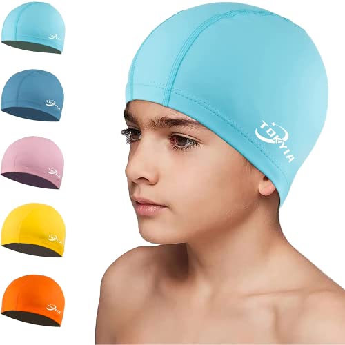 FUNOWN Badekappe für Kinder, PU-Badekappen Unisex-Badekappe wasserdichte Badekappe Badekappen für langes und kurzes Haar Badekappe für Jungen und Mädchen Kinder von FUNOWN