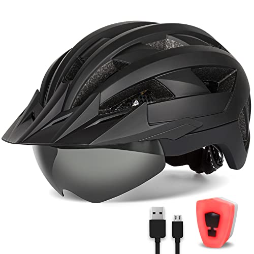 FUNWICT Fahrradhelm mit Visier für Herren Damen, Leichte Fahrradhelm mit Magnetischem Brille und USB-Aufladung LED Licht, Stylisch Mountainbike Helm Größe M/L/XL (XL: 59-63 cm, Schwarz) von FUNWICT