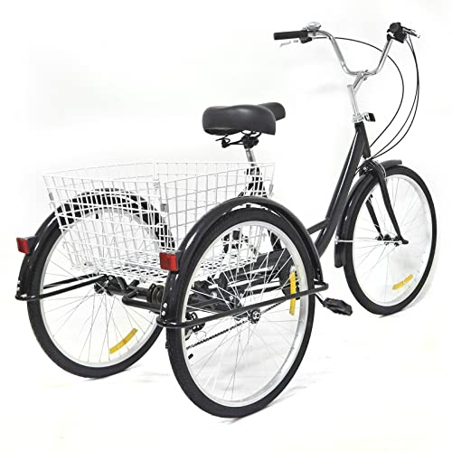 FUNYSF 24" 8 Gang Trike 3 Rad Fahrrad Erwachsene Dreirad, 8 Gang 3 Rad Cruiser Fahrrad mit Einkaufskorb Ideal für Freizeit, Einkaufen, Ausflüge (Schwarz) von FUNYSF