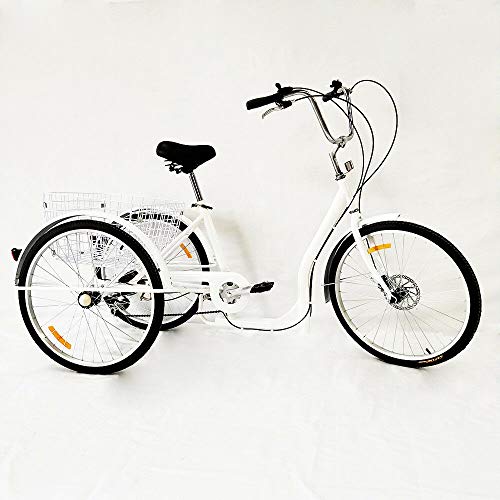 FUROMG 26 Zoll 3 Räder Dreirad für Erwachsene mit Einkaufskorb 6 Gäng Fahrrad Trike Behindertenrad mit Einkaufskorb Weiß FUROMG 26 Zoll 3 Räder Dreirad für Erwachsene mit Einkaufskorb 6 Gäng Fahrrad Trike Behindertenrad mit Einkaufskorb Weiß von FUROMG