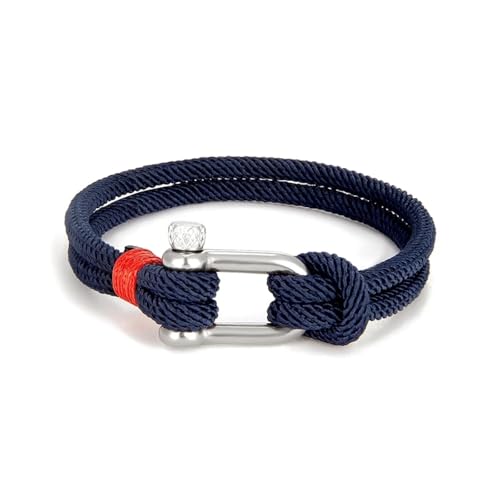 FUSHENGTER Armband Herren Armbänder Männer Armreif Herren Nautisches Doppelstrang U-Förmiges Seilarmband Damen Seil Silberdunkelblau von FUSHENGTER