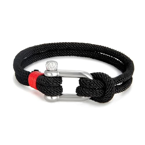 FUSHENGTER Armband Herren Armbänder Männer Armreif Herren Nautisches Doppelstrang-U-Förmiges Seilarmband Damen Seil Silberschwarz von FUSHENGTER