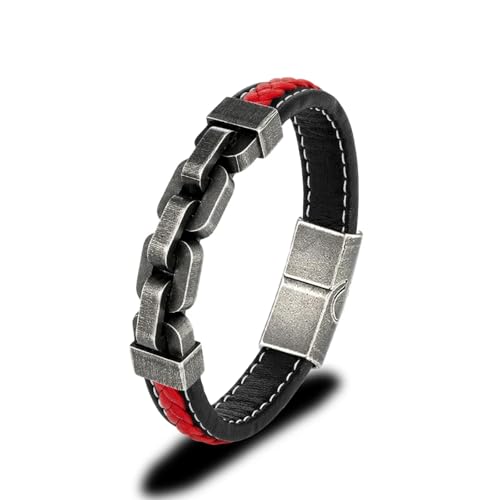 FUSHENGTER Armband Herren Armbänder Männer Armreif Lokomotive Männer Punk Rock Breite Fahrradkette Lederarmband Mountainbike Kette Rot von FUSHENGTER