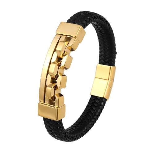 FUSHENGTER Armband Herren Armbänder Männer Armreif Mehrschichtiges Geflochtenes Lederarmband Glamour Herrenarmband Punk Accessori Gold von FUSHENGTER