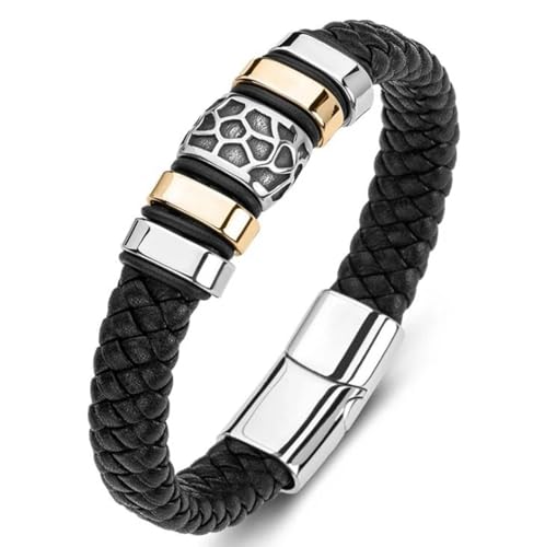 FUSHENGTER Armband Herren Armbänder Männer Armreif Mode Vintage Lederarmband Punk Stil Persönlichkeit Herren Rock Casual A10230-Schwarz von FUSHENGTER