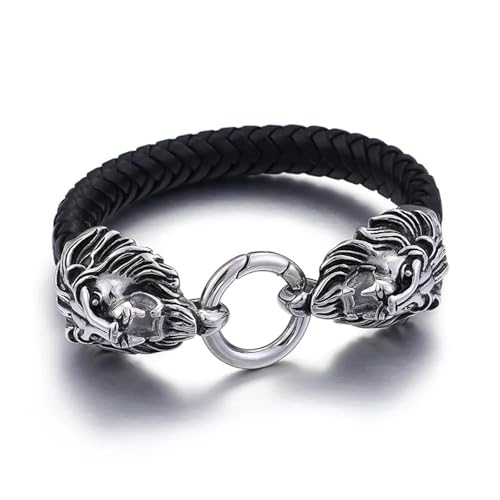 FUSHENGTER Armband Herren Armbänder Männer Armreif Neu Punk Lion Schnalle Leder Armband Mode Für Männer Hip-Hop Rock Silber von FUSHENGTER