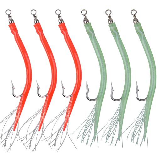 Angelköder für Barsch, gestreift, 6 Stück, Salzwasser-Dorsch-Rig-Teaser mit Edelstahl-Haken, Drehgelenk für Offshore-Schleppen, Striper, Barsch, Dorsch, Großwild, Angeln, Grün/Rot, 7/0 Angelköder für Barsch, gestreift, 6 Stück, Salzwasser-Dorsch-Rig-Teaser mit Edelstahl-Haken, Drehgelenk für Offshore-Schleppen, Striper, Barsch, Dorsch, Großwild, Angeln, Grün/Rot, 7/0 von FUSIGO