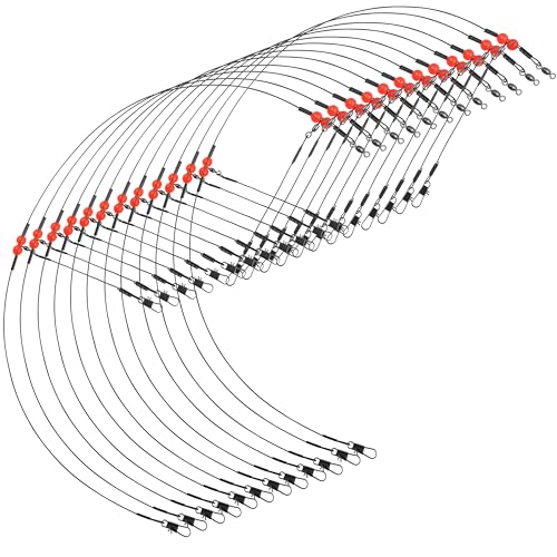 Angelvorfächer, Salzwasser-Drahtrigs, Vorfachschnur mit Drehknöpfen, rote Perlen, Surf-Angelvorfächer, 2-armig, Schwarz, 12 Stück von FUSIGO
