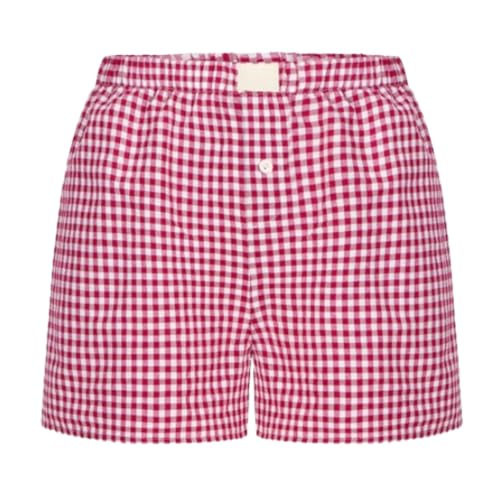 FUWKAIZS Damen-Pyjama-Shorts, süße Gingham-Schlaf-Lounge-Shorts, Karierte, Karierte Mini-Pyjama-Shorts mit Knöpfen (Medium,Pink) von FUWKAIZS