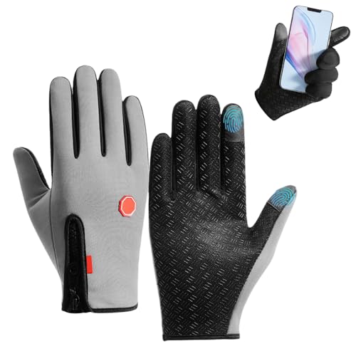 FUXNGZI Fahrradhandschuhe Herren Damen,Winterhandschuhe,Touchscreenhandschuhe Wasserdicht,Fahrrad Winterhandschuhe für Männer Frauen zum Laufen,Radfahren (Grau, M) von FUXNGZI