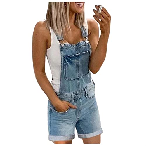 Sawmew Latzhose Damen Jeans Jeanslatzhose Kurz Hose Denim Overall Jumpsuit Playsuit Jeans Vintage Loose Fit Hoseanzug Romper Trägerhose Hoseanzug Denim Overall mit Gerades Bein von Sawmew