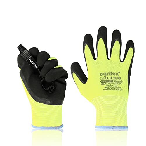 FUZZIO 12 Paar fluoreszierend Ogrifox Schrumpf Latex besichtet Arbeitshandschuhe Handschuh-Klammer (L-9, Gelb) von FUZZIO