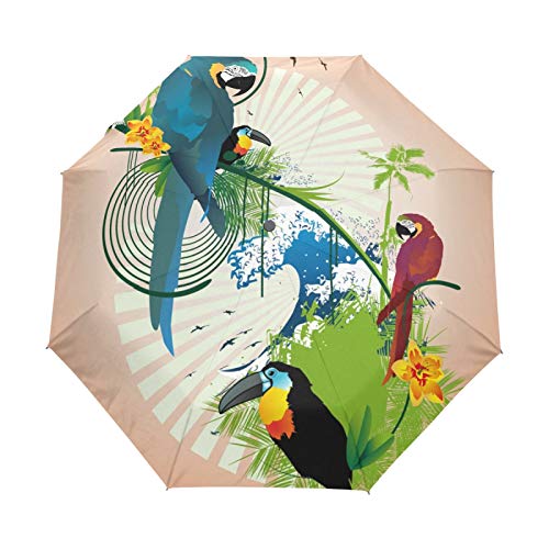 Kunst Vogel Papagei Regenschirm Taschenschirm Automatische Umbrella Winddichte Sonnenschutz Regenschirme Taschenschirme für Damen Herren von FVFV