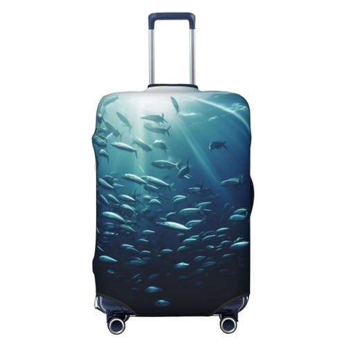 FWJZDSP Blauer Ozean mit Mehreren Fischen, elastischer Reisegepäckbezug, Reisekoffer-Schutzhülle, waschbarer, kratzfester Kofferbezug von FWJZDSP