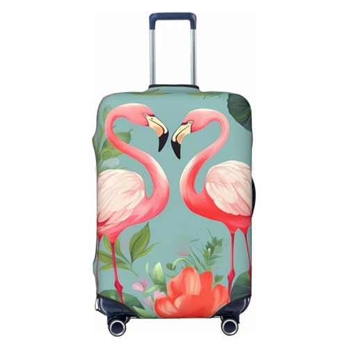 Gepäckabdeckung mit Flamingo-Liebesblumen-Aufdruck, Reisegepäckabdeckungen, elastisch, waschbar, Kofferschutz, kratzfest, Schmutz, Kofferabdeckungen, staubdicht, passend für Gepäck von 18 bis 32 Zol von FWJZDSP