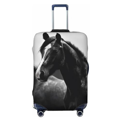 Gepäckabdeckung mit schwarzem, weißem Pferd-Motiv, Reisegepäckabdeckungen, elastisch, waschbar, Kofferschutz, kratzfest, schmutzig, Kofferabdeckungen, staubdicht, passend für Gepäck von 18 bis 32 Zo von FWJZDSP
