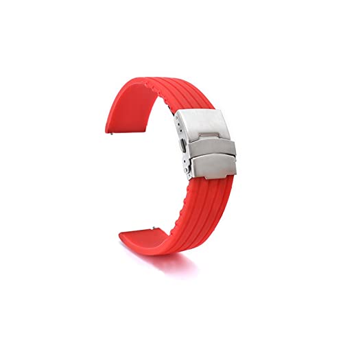 18mm 20mm 22mm 24mm Silikonarmband Faltschließe Passend für Samsung Fit für Galaxy Watch Gear S2 S3 Schnellverschluss Gummiarmband Armband Uhrenarmband (Farbe: Rot, Größe: 18 mm) von FXJHZH