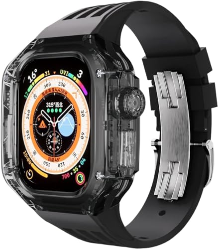 FXJHZH Silikon-Uhrenarmband + transparentes Uhrengehäuse-Mod-Kit, für Serie 8 Ultra 49 mm, Ersatz-Upgrade-Uhrenarmband, Fluorkautschuk-Uhrenarmband und Gehäusezubehör von FXJHZH