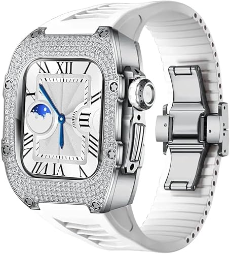 FXJHZH Titanlegierung Diamant-Uhrengehäuse Silikon-Uhrenarmband, für 9 8 7 Serie, Sportbandgehäuse Mod Kit, für Iwatch 40 mm 41 mm Uhrenersatzzubehör von FXJHZH