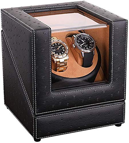 FXJHZH Uhrenbewegerbox für 2 Uhren, doppelte Uhrenaufbewahrungsbox aus PU-Holz, für Herren und Damen, leise von FXJHZH