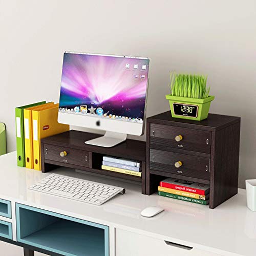 Monitorständer, Schreibtisch-Monitorständer, Bildschirmständer, Computer-Schreibtisch-Organizer aus Massivholz mit 3 Aufbewahrungsschubladen für Laptop, PC, Tablet (Farbe: A) von FXJHZH