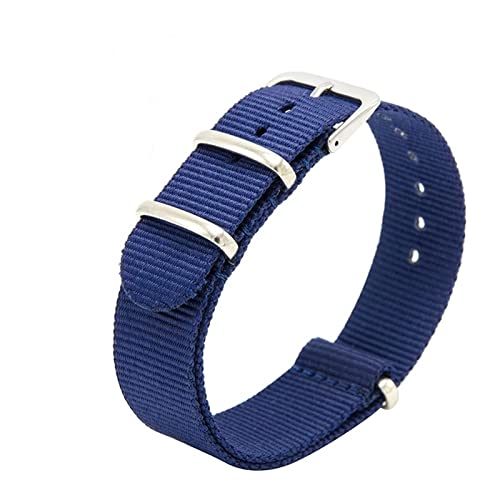 Strapazierfähiges Nylon-Canvas-Armband, 18 mm, 20 mm, 22 mm, gestreift, modisches Ersatz-Uhrenarmband, Nylon, passend für NATO-Armband, Uhrenarmband (Farbe: Blau, Größe: 20 mm) von FXJHZH