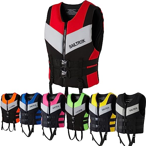 FXKJ Neopren Schwimmweste Für Erwachsene Auftriebsweste Leichte Schwimmhilfe für Jetski, Kajakfahren, Wasserski, Kajak, Verstellbare Prallschutzweste Rettungsweste, 2XL 90-100kg,Red von FXKJ